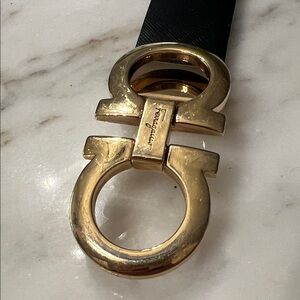 Salvatore Ferragamo Black Belt with Gold Buckle.  Men’s